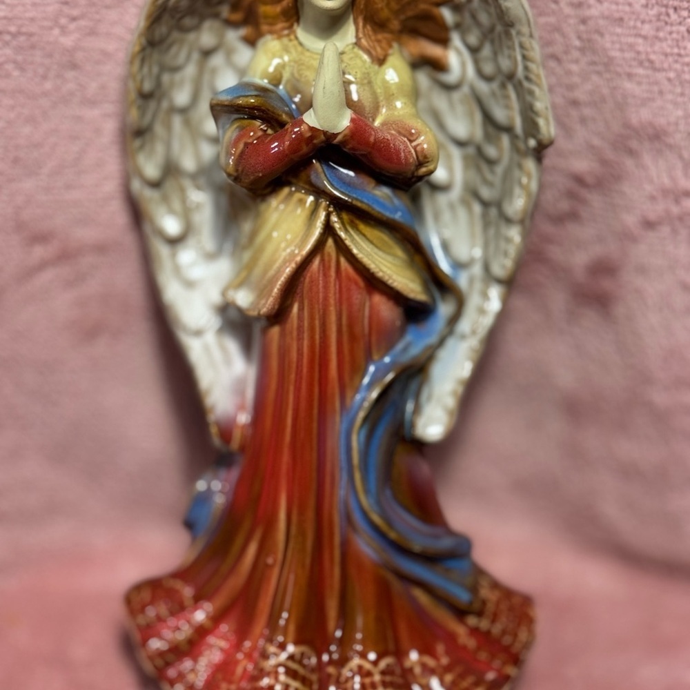Ceramic Angel Figurine in Red and Blue